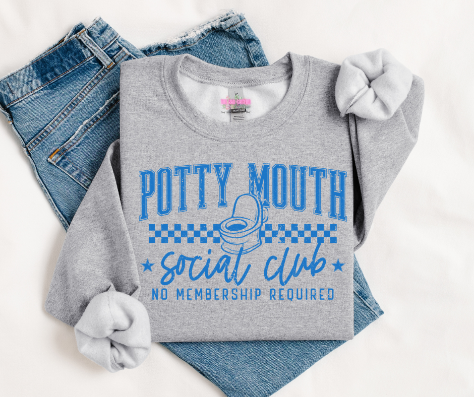 Potty Mouth Social Club Blue Ink Graphic Tee or Crewneck Sweatshirt