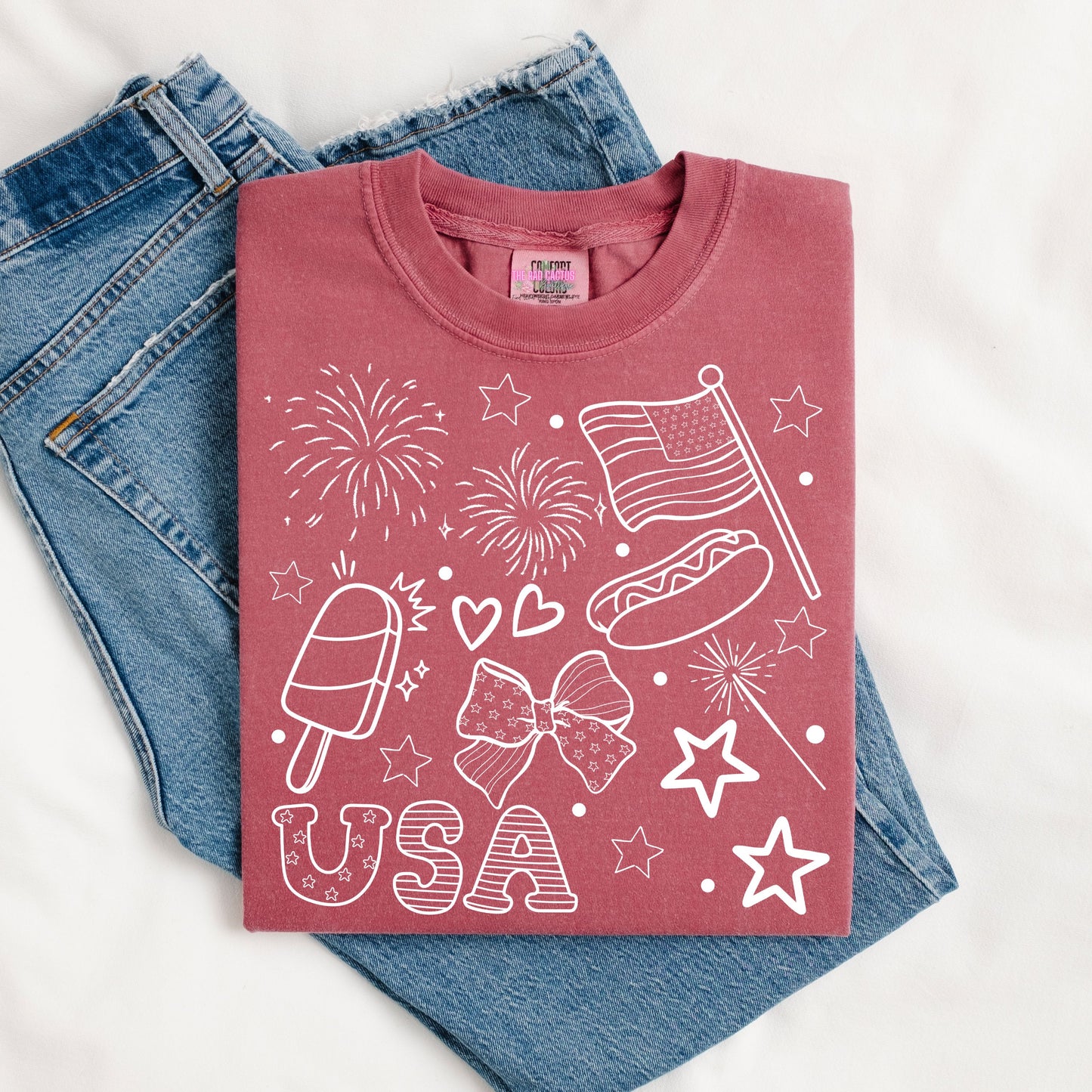 USA Doodle Graphic Tee or Crewneck Sweatshirt