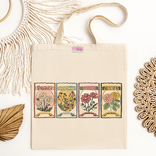 Vintage Flower Seed Packets Canvas Tote Bag