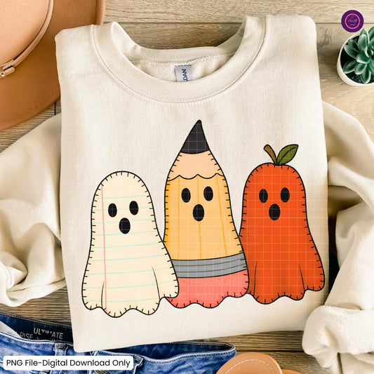 Teacher Paper, Pencil, Apple, Ghost Tee/Sweatshirt