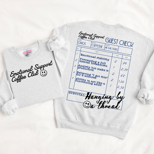 Emotional Support Coffee Club Graphic Tee or Crewneck Sweatshirt