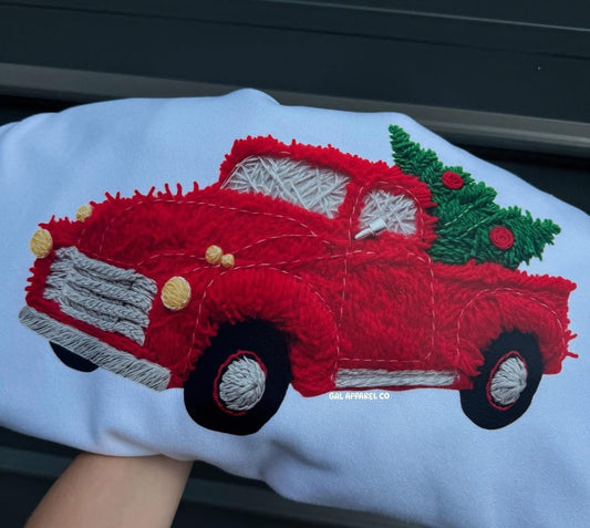 Red Christmas Truck Faux Yarn Tee/Sweatshirt