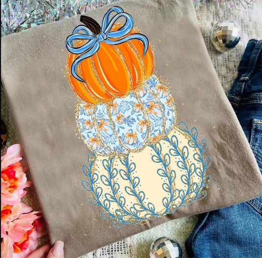 Turquoise Floral Pumpkin Stack Tee/Sweatshirt