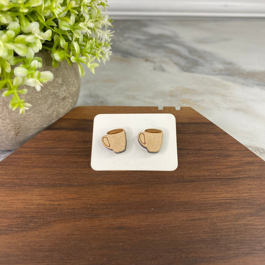 Wooden Stud Earrings - Coffee