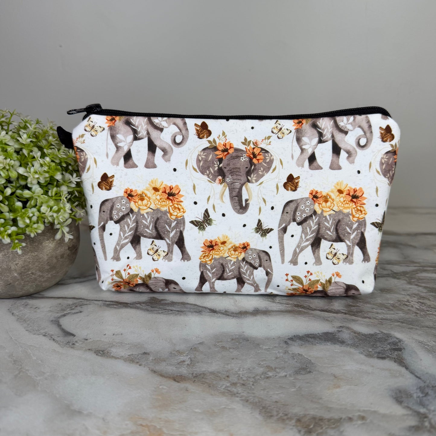 Pouch - Animal Orange Floral Elephant