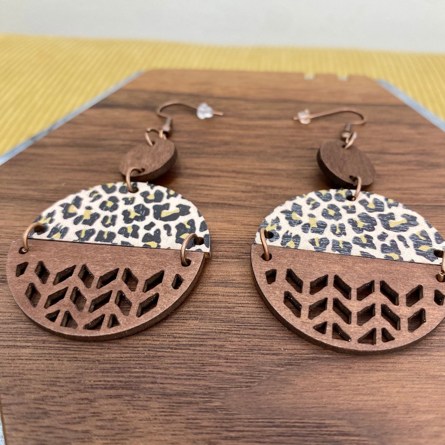 Wood Earrings - Half & Half - Animal Print