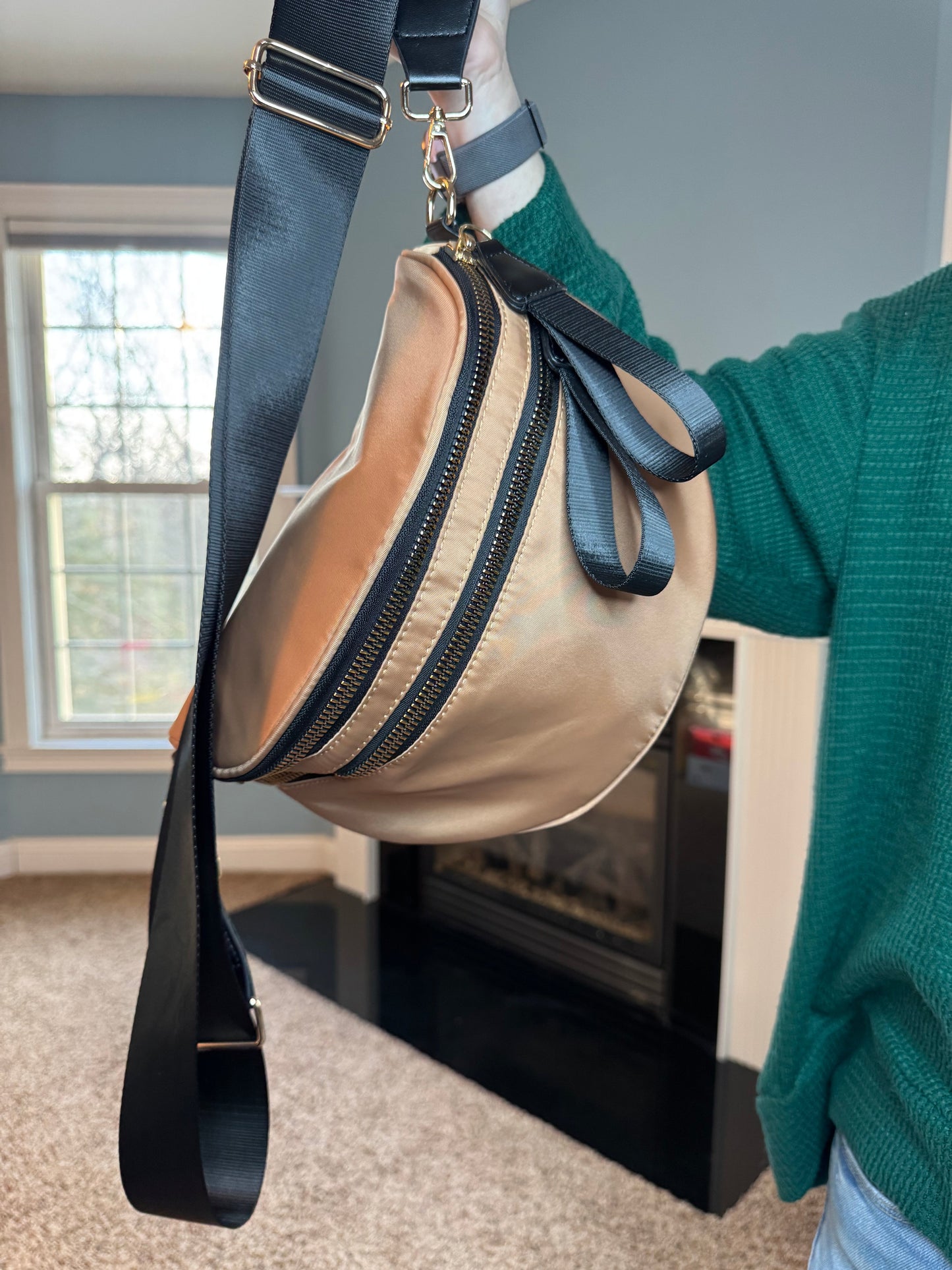 The Roni Nylon Crossbody - Peach + Black - PREORDER