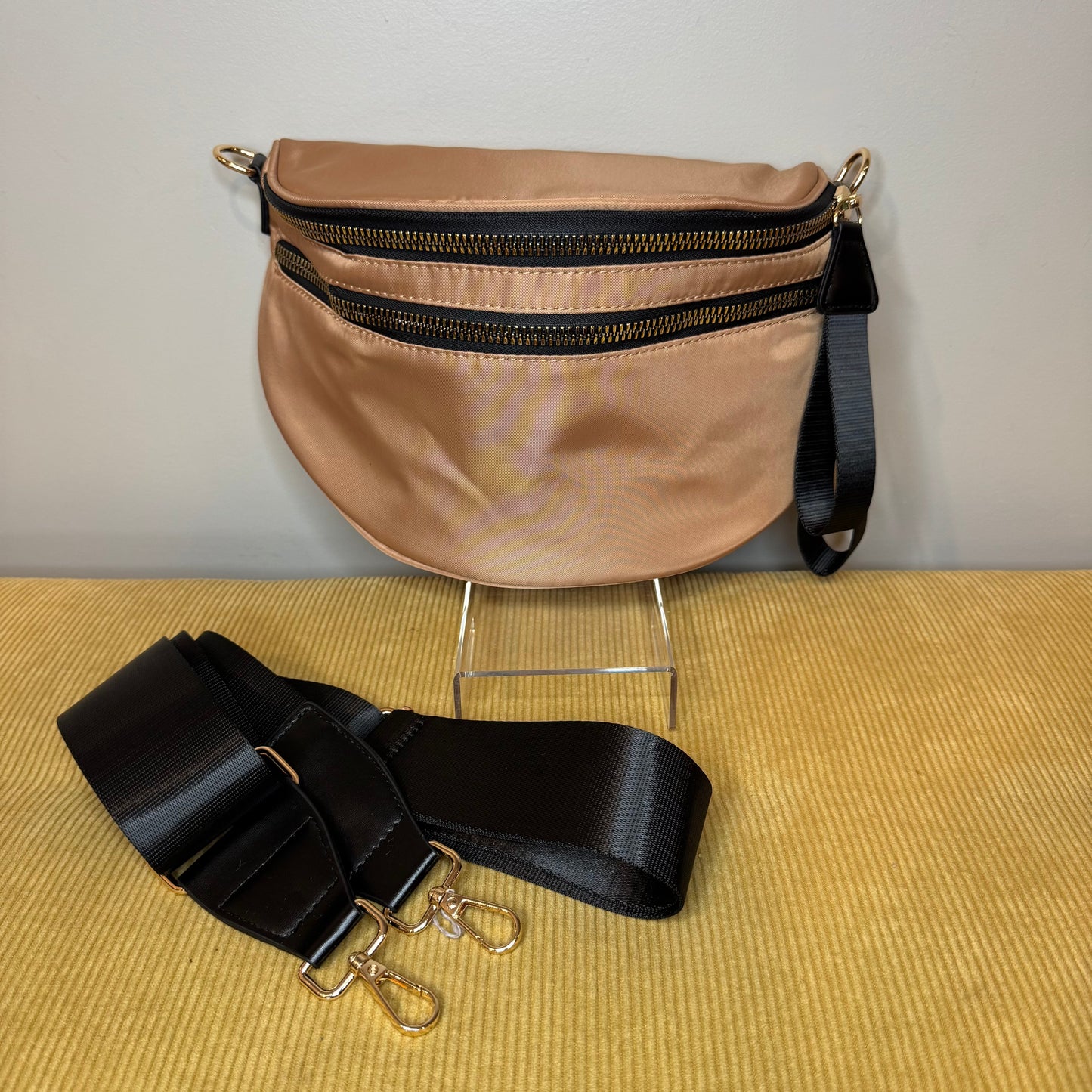 The Roni Nylon Crossbody - Peach + Black - PREORDER