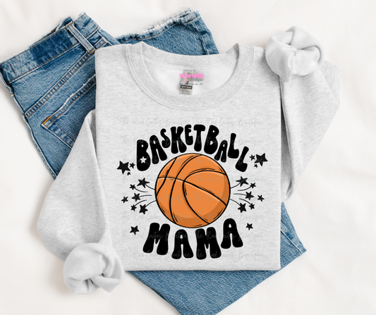 Black Ink Starry Basketball Mama Graphic Tee or Crewneck Sweatshirt