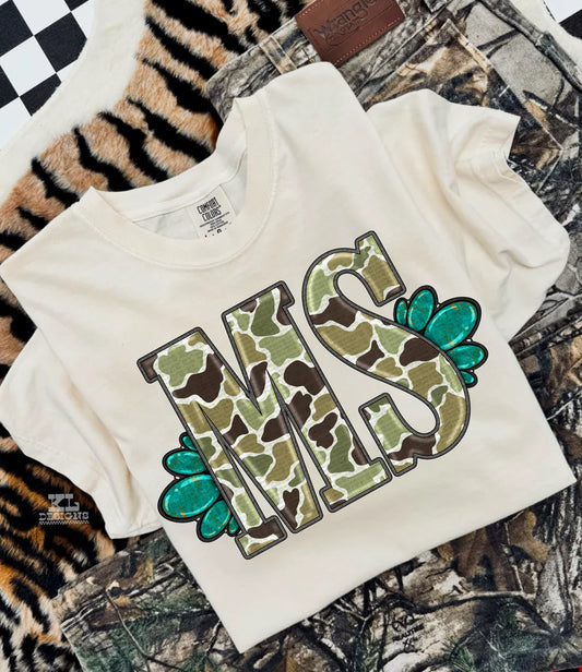 MS Turquoise & Camo Tee/Sweatshirt