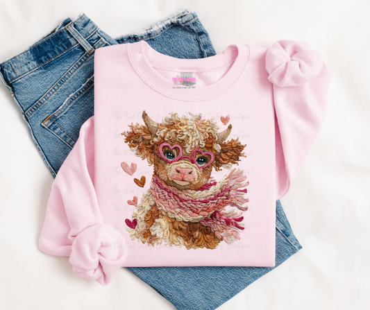 Highland Cow Valentine Graphic Tee or Crewneck Sweatshirt
