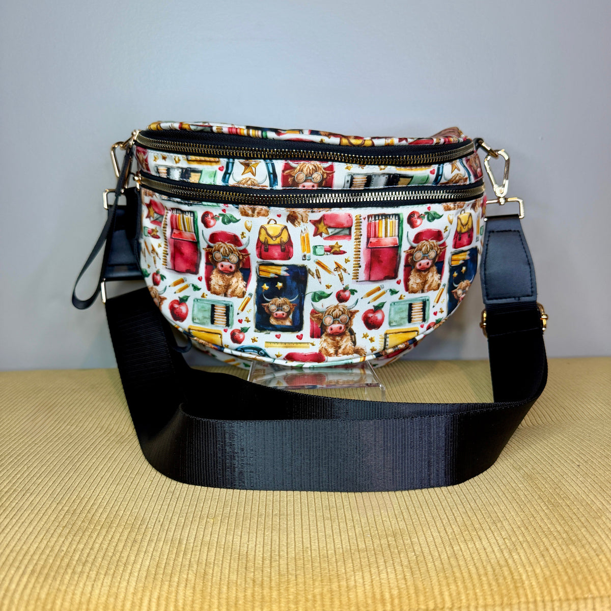 The Roni Nylon Crossbody - Highland Cow School Teacher