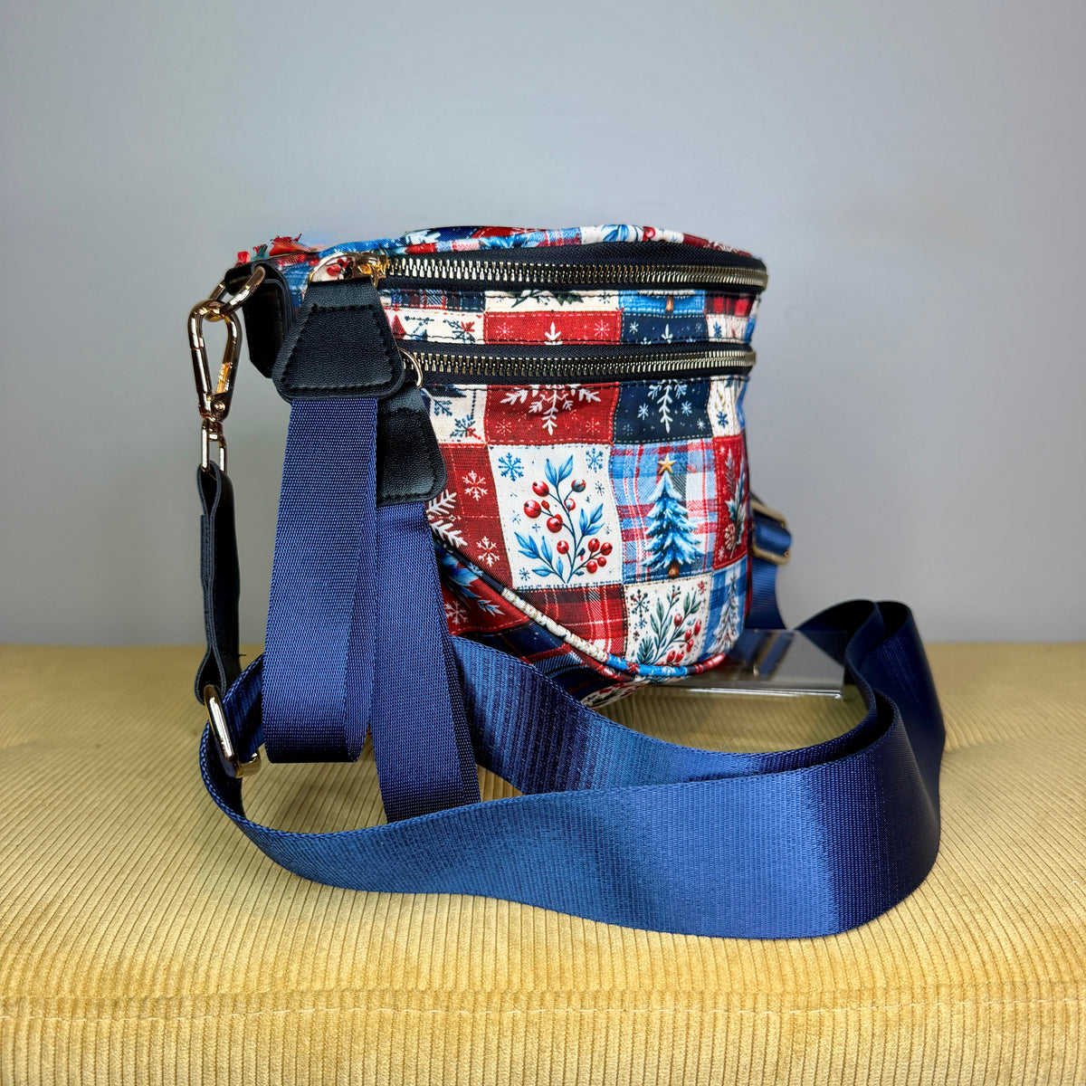 The Roni Nylon Crossbody - Christmas Quilted Squares