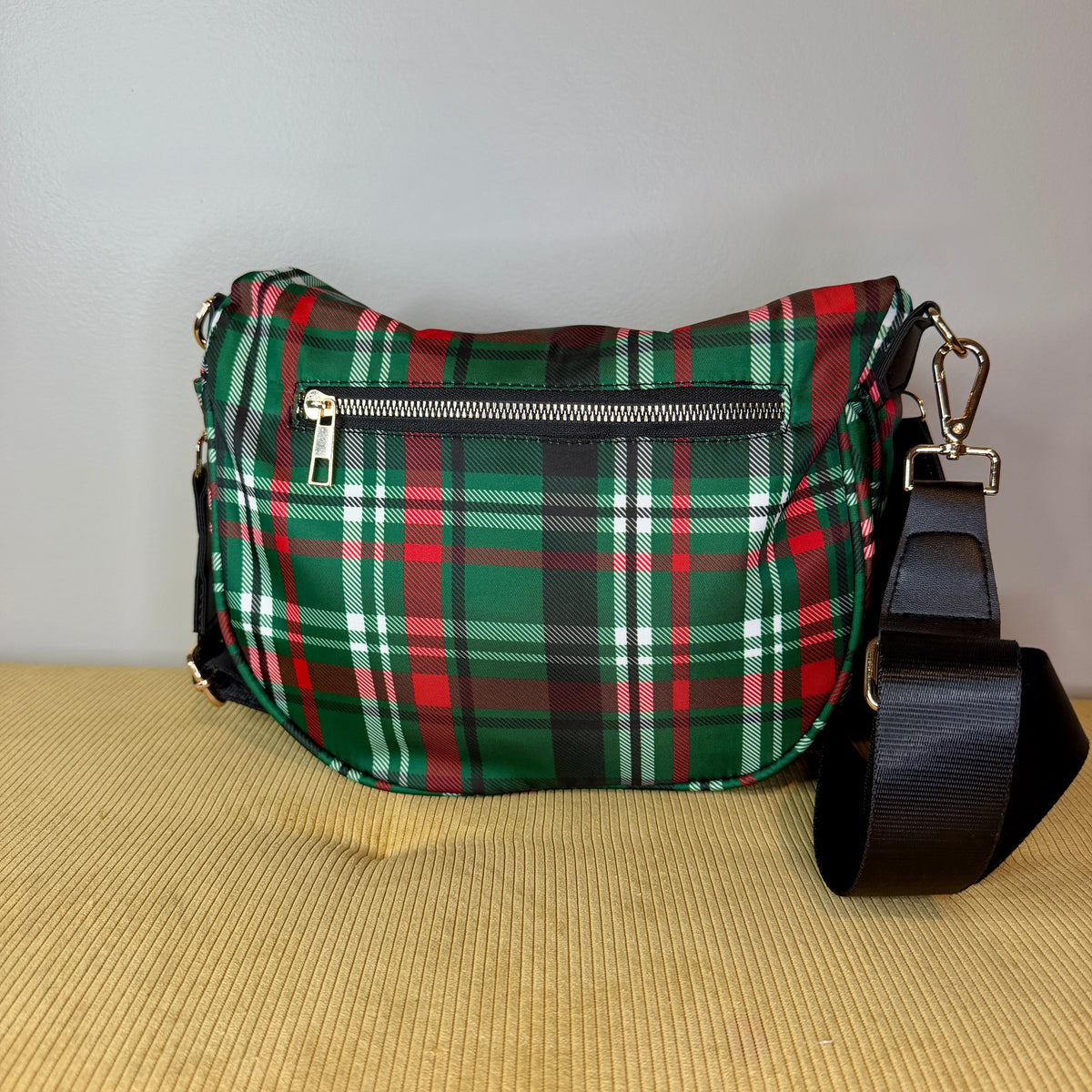 The Roni Nylon Crossbody - Green Plaid