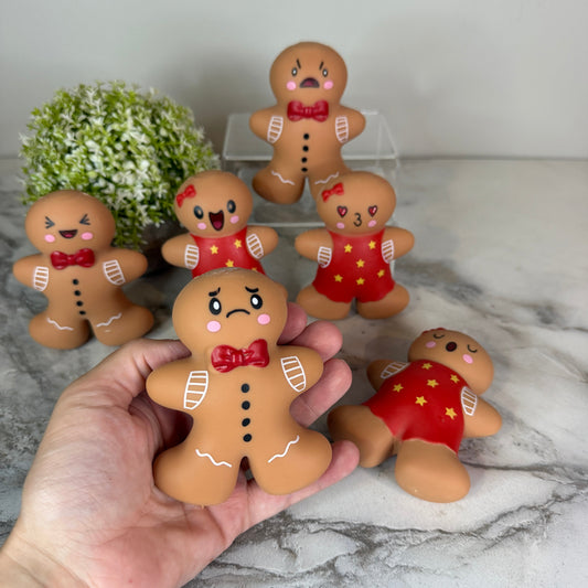 Squishy Toy - Christmas Gingerbread Man + Woman WITH Funny Faces