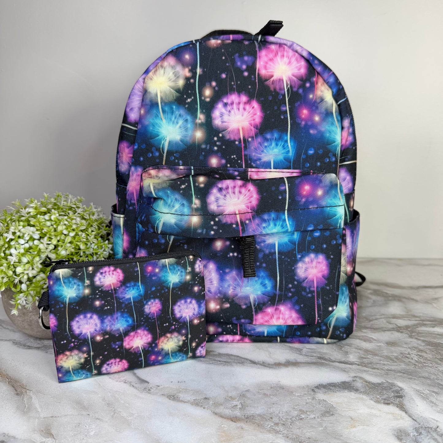Mini Backpack, Pouch, & Mini Pouch Bundled Set - Rainbow Dandelion
