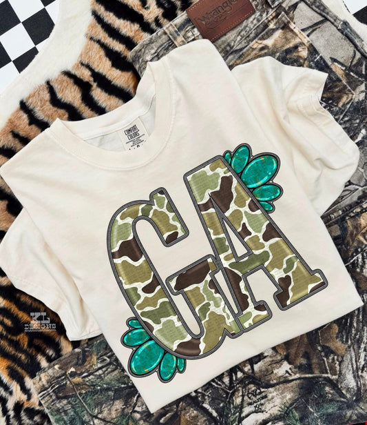 GA Turquoise & Camo Tee/Sweatshirt