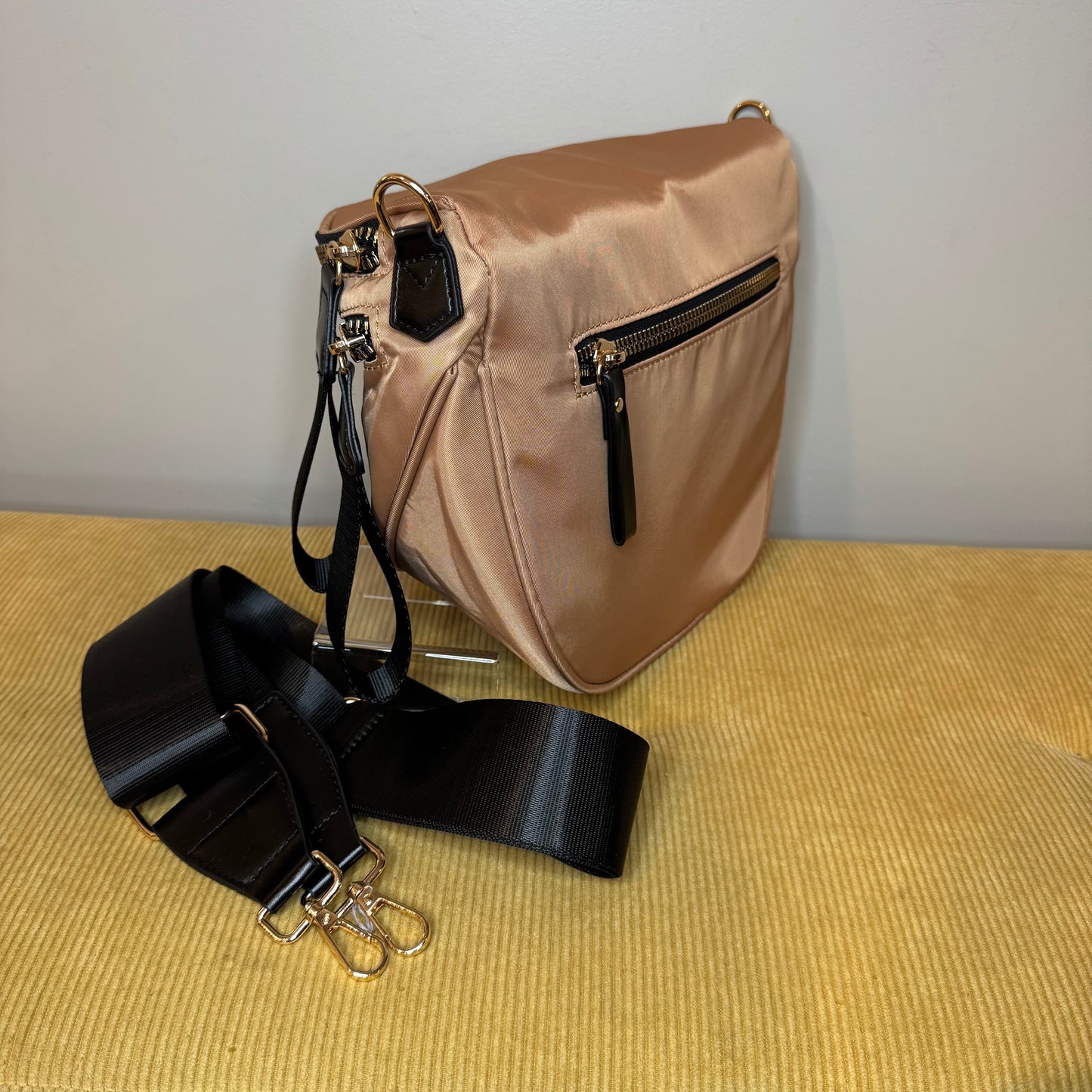 The Roni Nylon Crossbody - Peach + Black - PREORDER