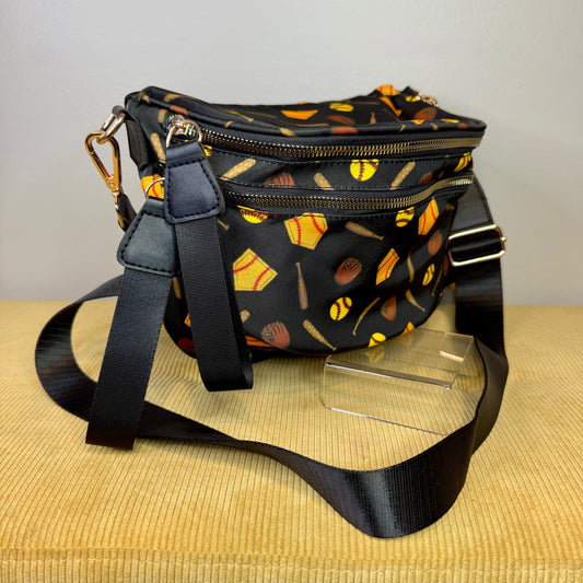The Roni Nylon Crossbody - Softball on Black