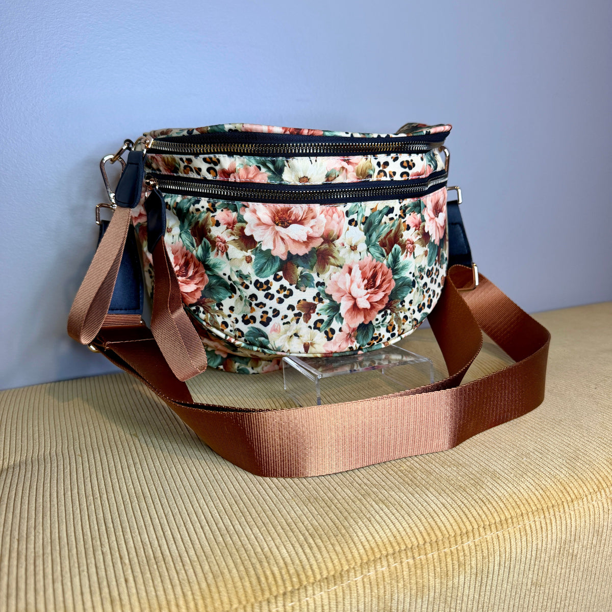 The Roni Nylon Crossbody - Floral Animal Print Bronze