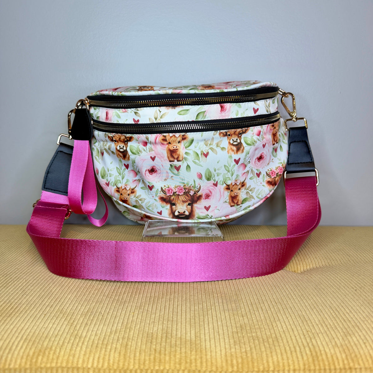 The Roni Nylon Crossbody - Highland Cow Pink Floral
