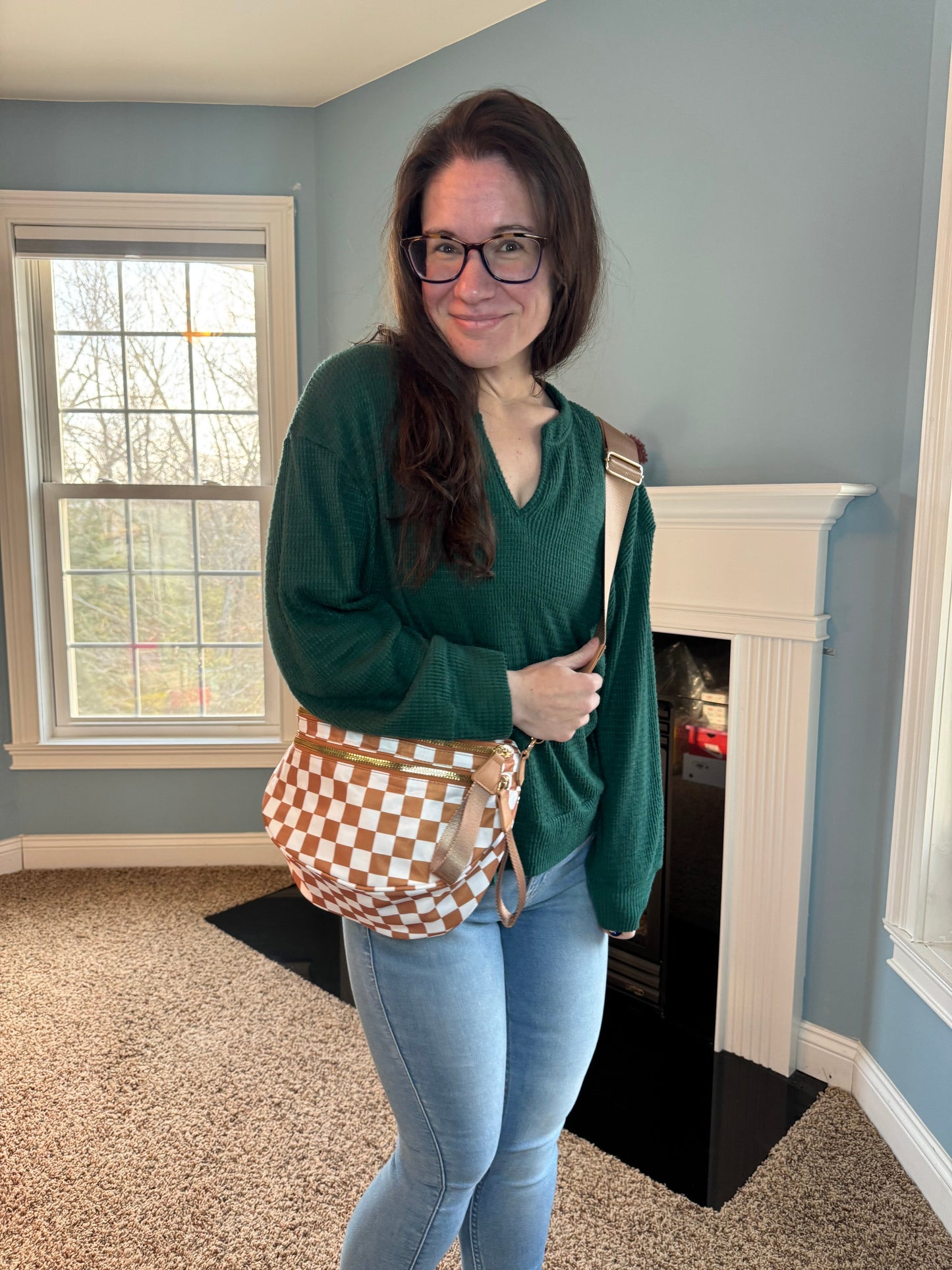 The Roni Nylon Crossbody - Checkered Camel - PREORDER