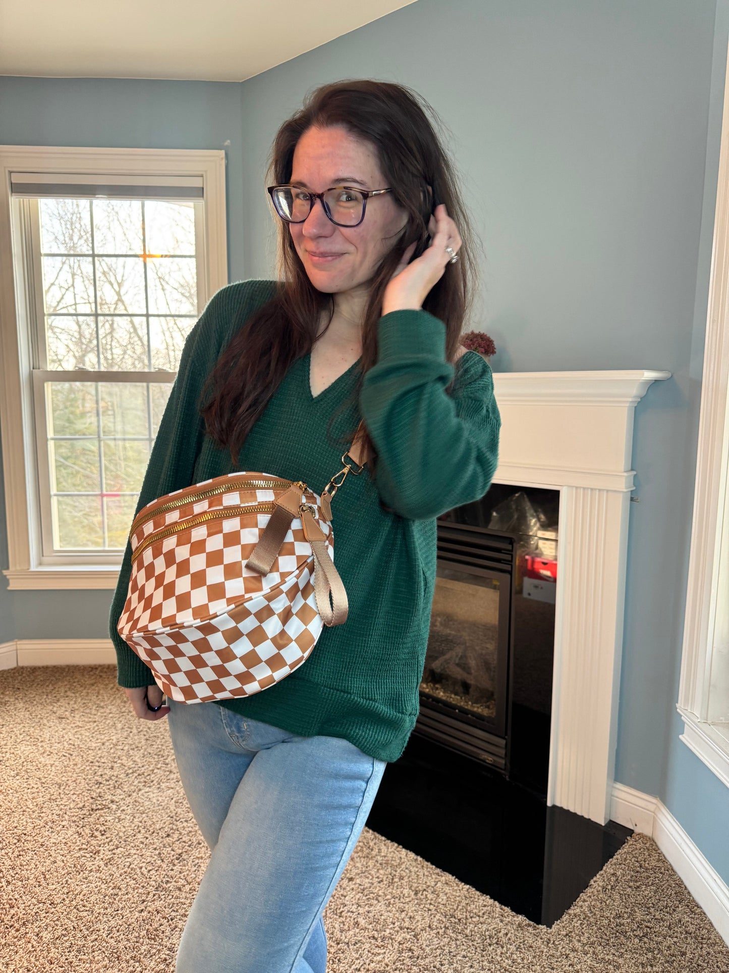 The Roni Nylon Crossbody - Checkered Camel - PREORDER