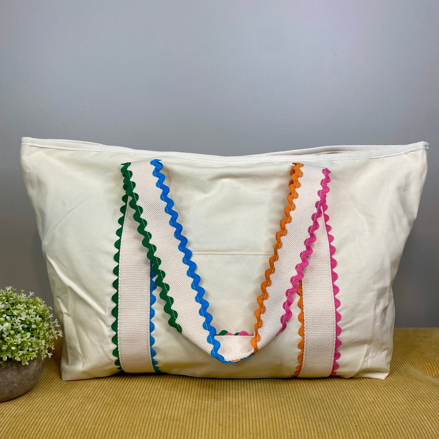 Canvas Tote Bag - Rainbow Trim - PREORDER