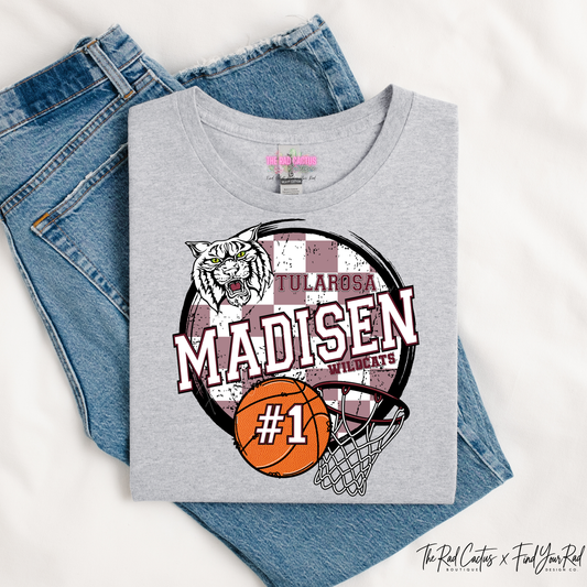 Tularosa Wildcats Personalized Collegiate Basketball Tee or Crewneck