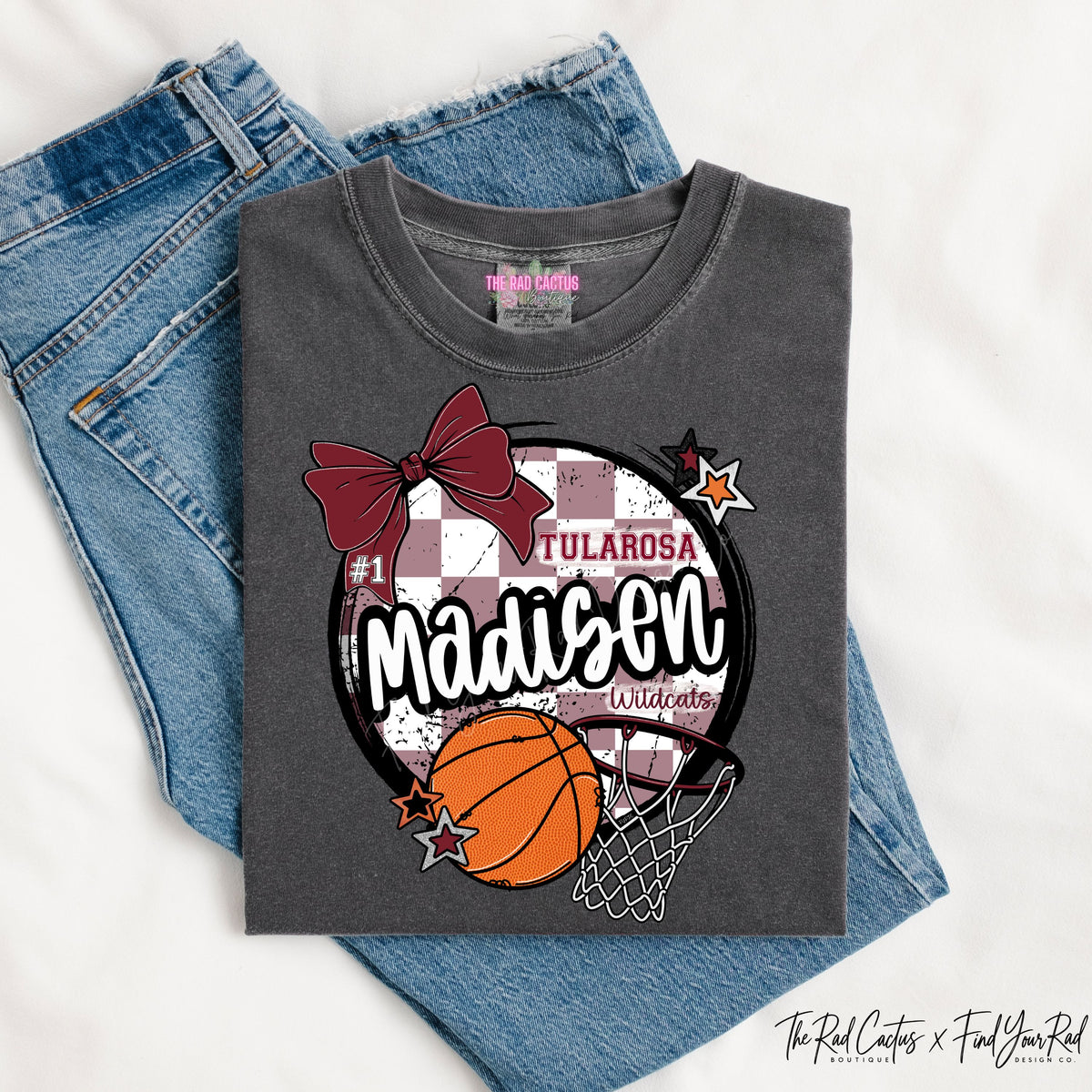 Tularosa Wildcats Personalized Basketball Bow Tee or Crewneck