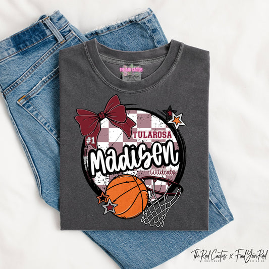 Tularosa Wildcats Personalized Basketball Bow Tee or Crewneck