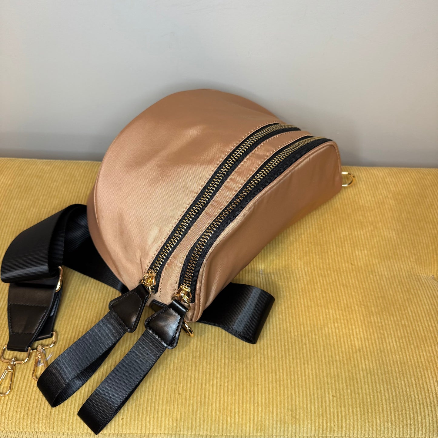 The Roni Nylon Crossbody - Peach + Black - PREORDER