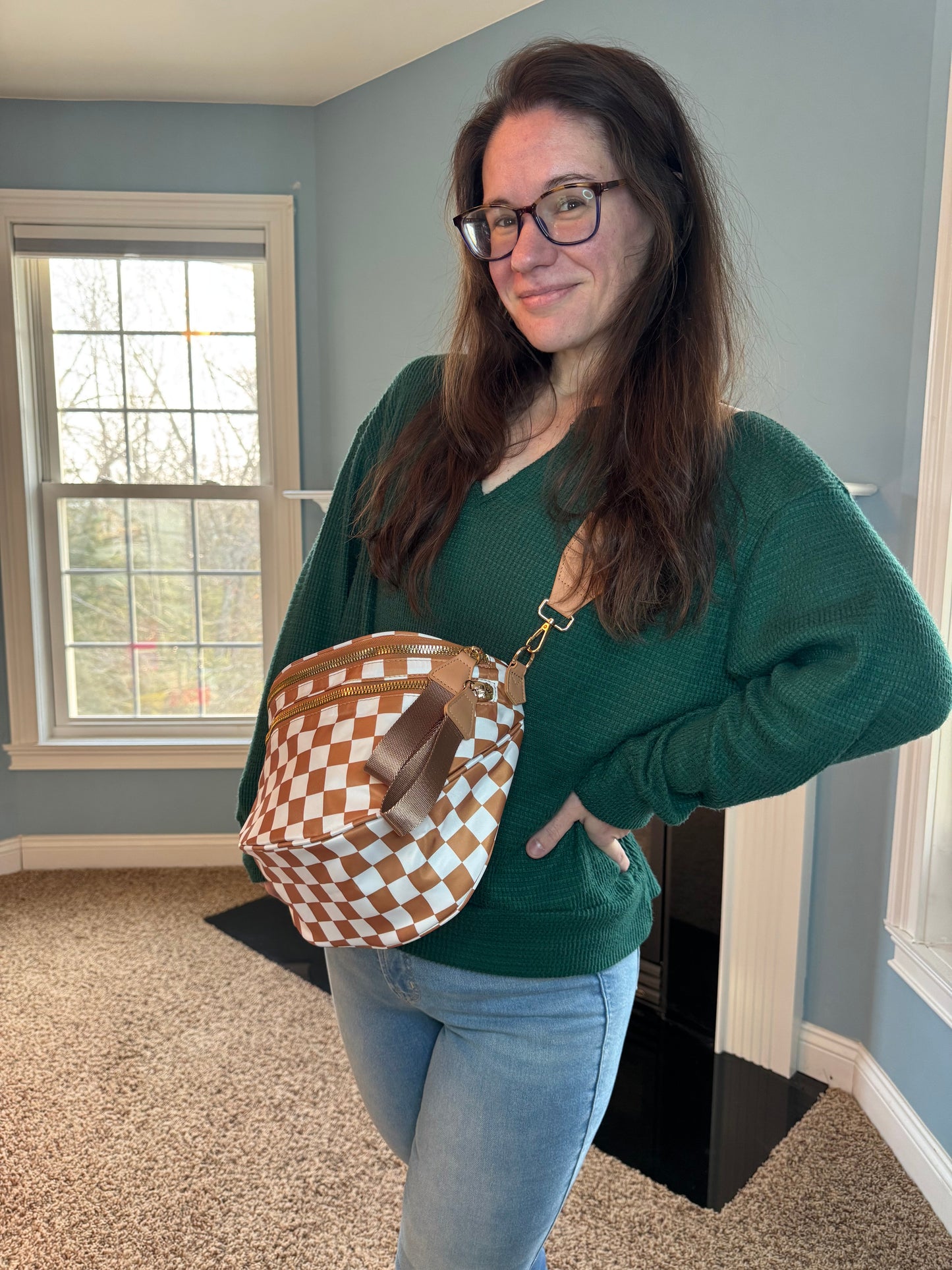 The Roni Nylon Crossbody - Checkered Camel - PREORDER