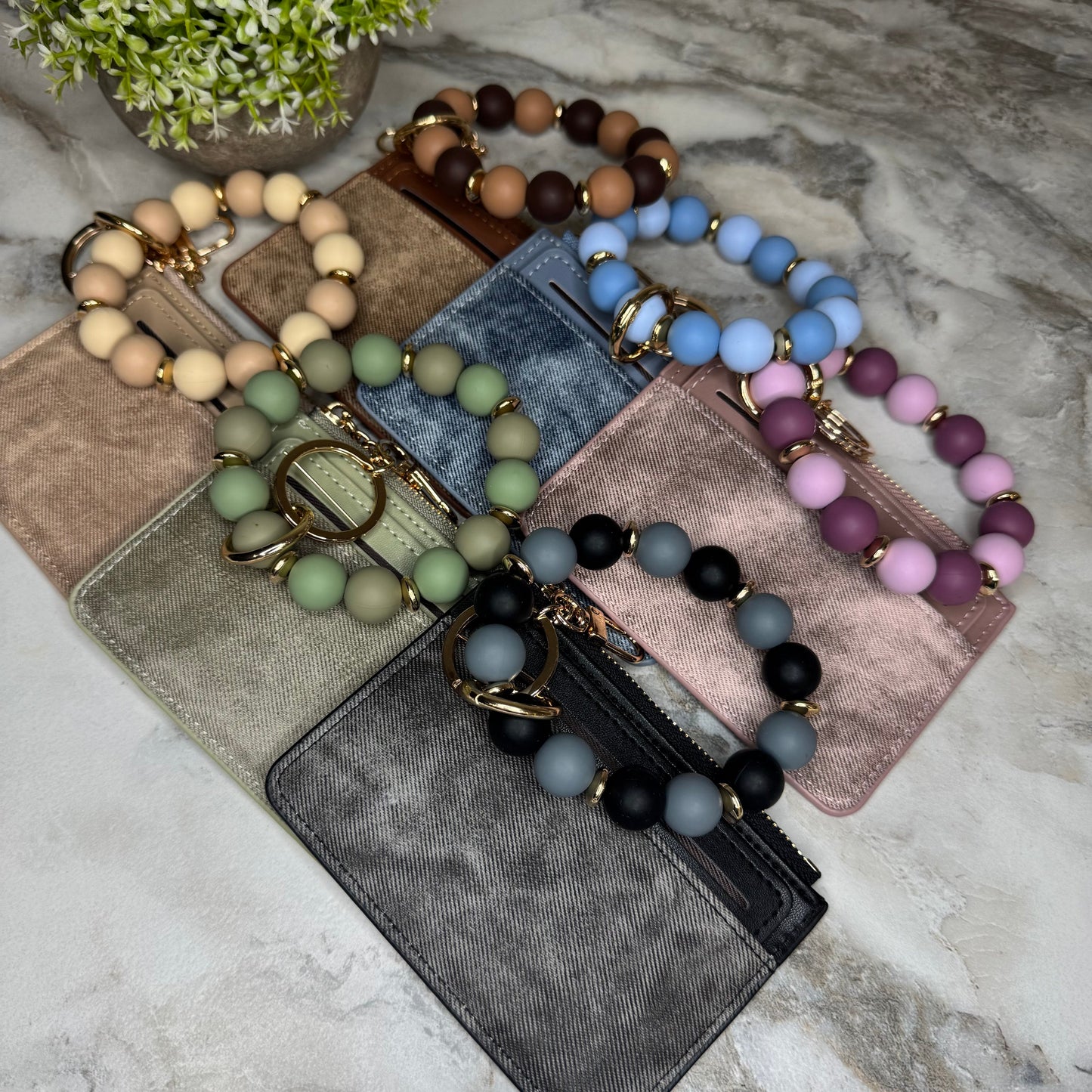 Denim Suede Bracelet Keychain & Card Holder - PREORDER 7/19-7/22