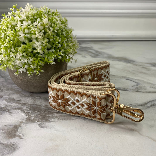 Replacement Strap - Coffee White Tan Flower