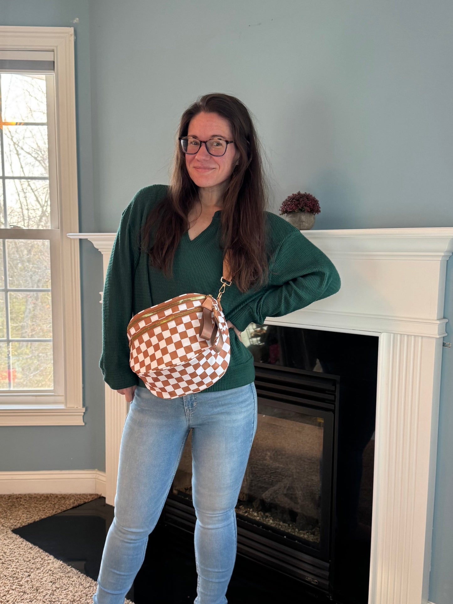 The Roni Nylon Crossbody - Checkered Camel - PREORDER