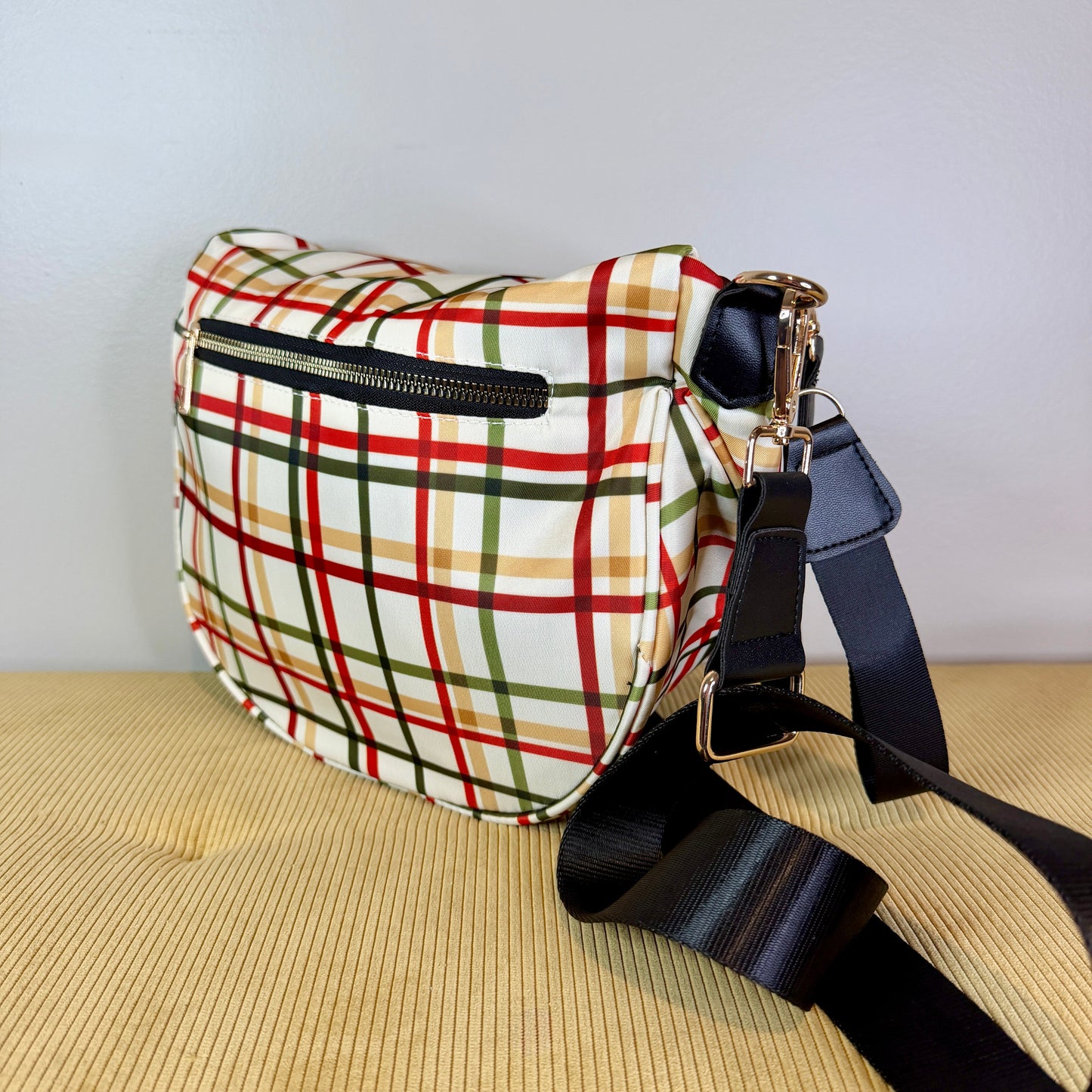 The Roni Nylon Crossbody - Cream Plaid