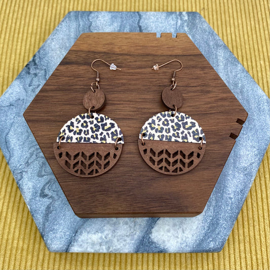 Wood Earrings - Half & Half - Animal Print