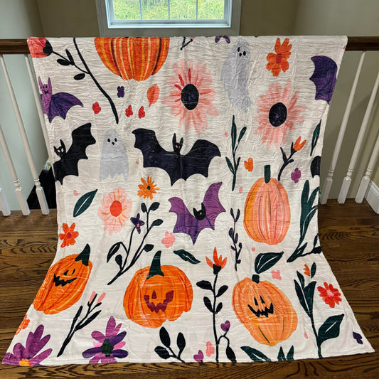 Blanket - Halloween - White Pumpkin Bat - PREORDER 7/29-8/1