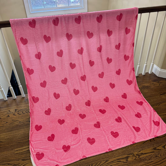 Blanket - Valentine’s Day - Pink with Maroon Hearts - PREORDER