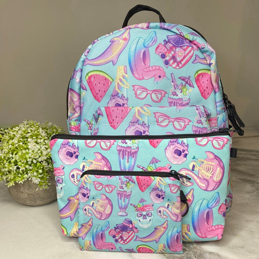 Mini Backpack, Pouch, & Mini Pouch Bundled Set - Skeleton Summer