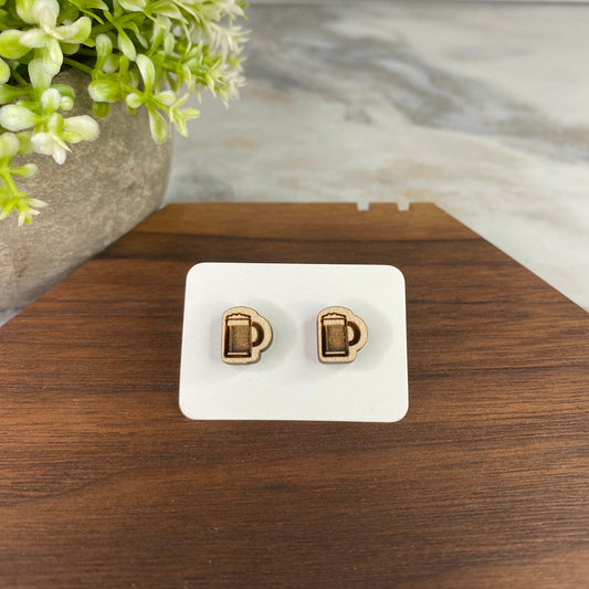 Wooden Stud Earrings - Beer Stein