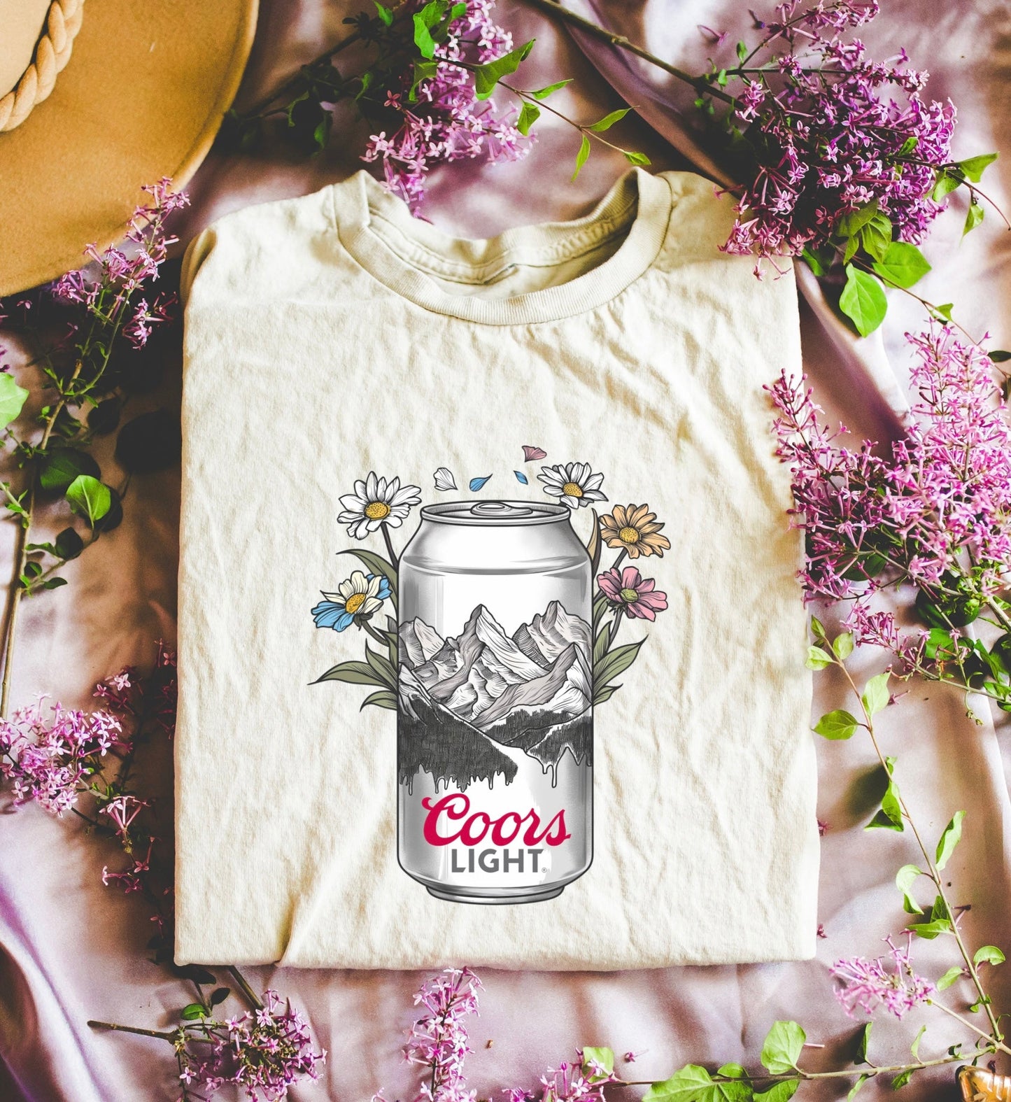 C Light Silver Can Beer w/Flower Design Tee