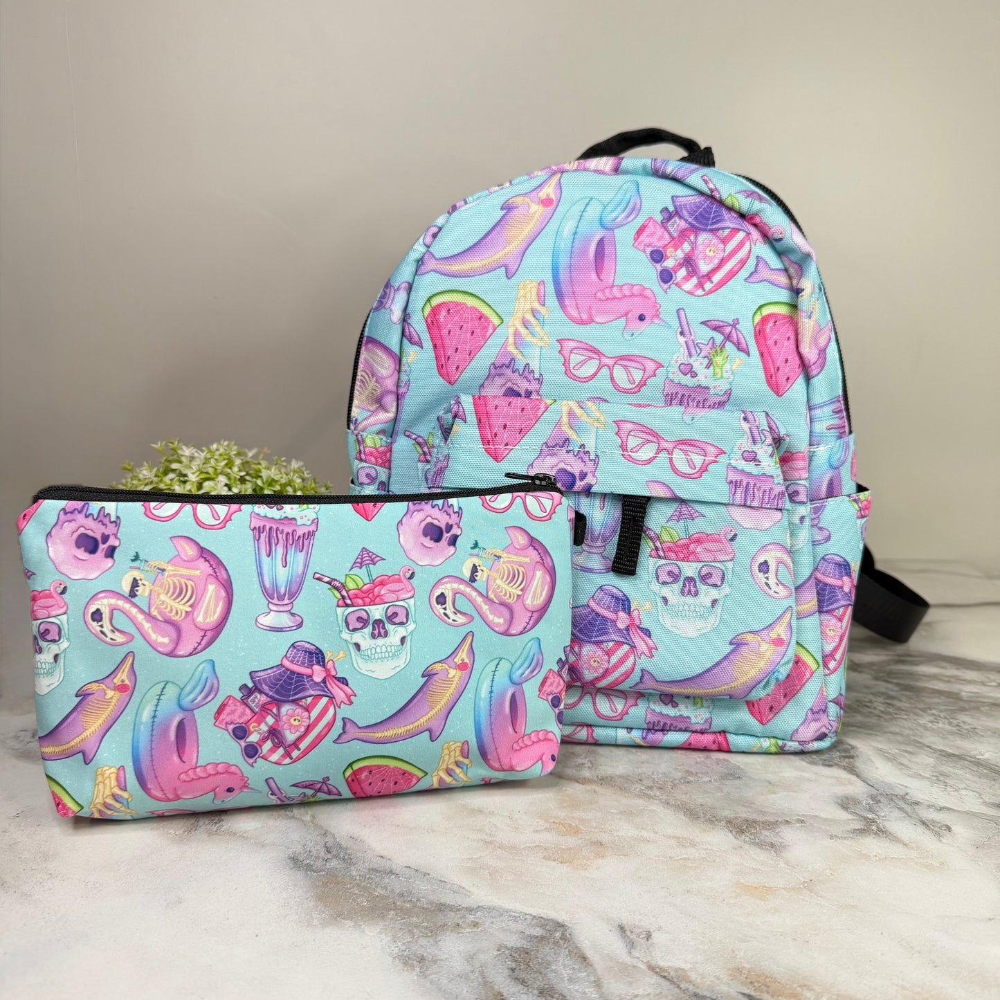 Mini Backpack, Pouch, & Mini Pouch Bundled Set - Skeleton Summer