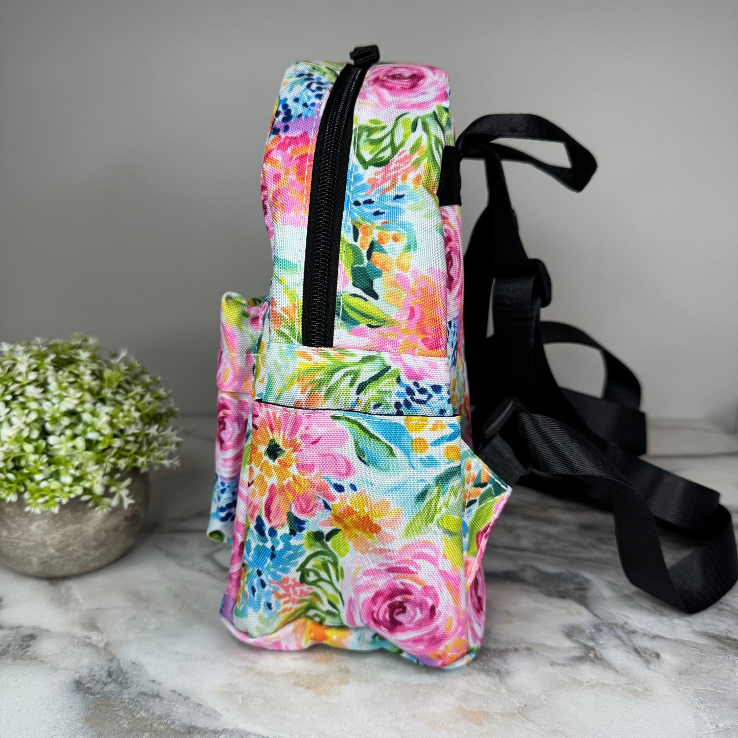 Mini Backpack - Pink Green Blue Floral