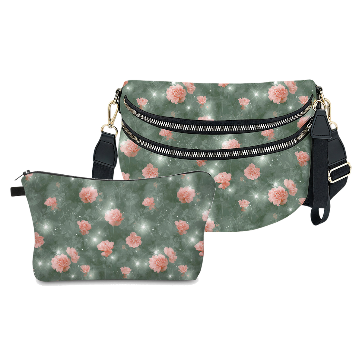 Bundled Set - Roni & Pouch - Sage Green Star Roses