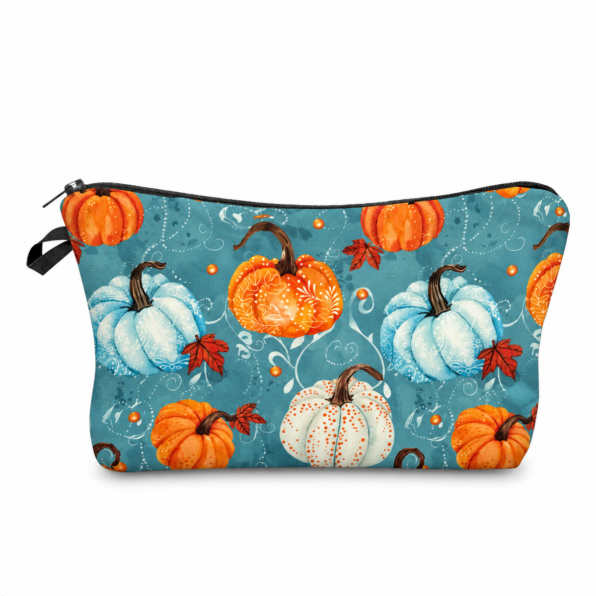 Pouch - Halloween Fall Aqua Filagree Floral Pumpkins