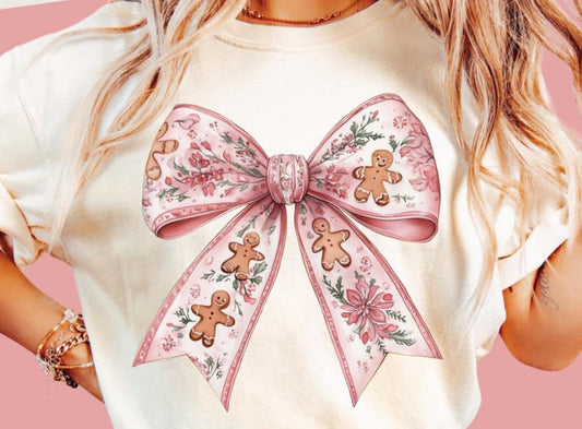 Vintage Gingerbread Pink Bow Tee/Sweatshirt