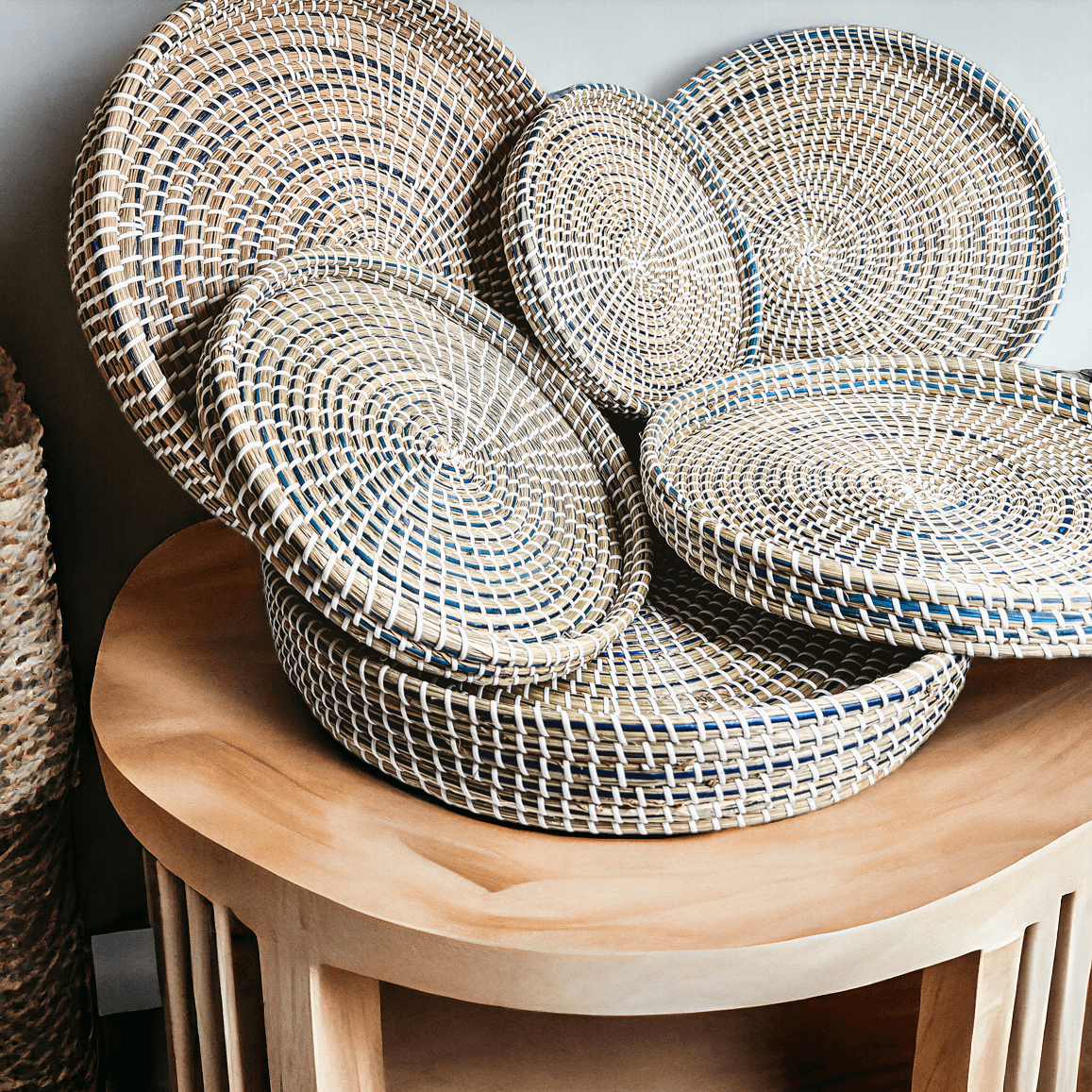 Nesting Tray Set Woven, Neutral Home Decor