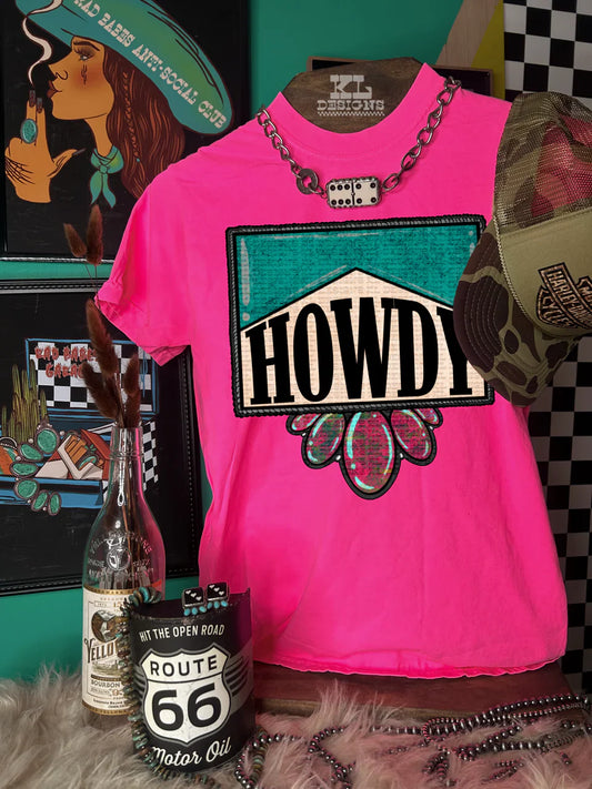 Howdy Turquoise & Marble Pink Tee/Sweatshirt